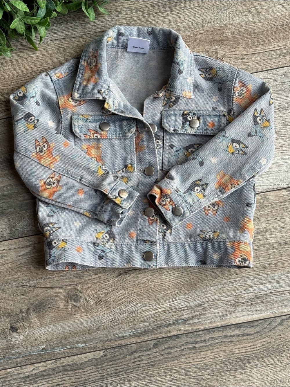 Kids Gray Cartoon Denim Jacket with Playful Character Print